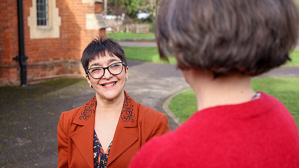 Amanda talking to someone