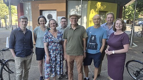Lib Dem Councillors in front of the Parker's Piece toilets