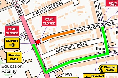 Road Works on Hartington Grove junction with Hills Road