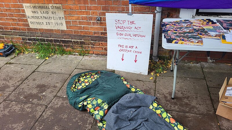 A sign saying that Homelessness is not a lifestyle choice